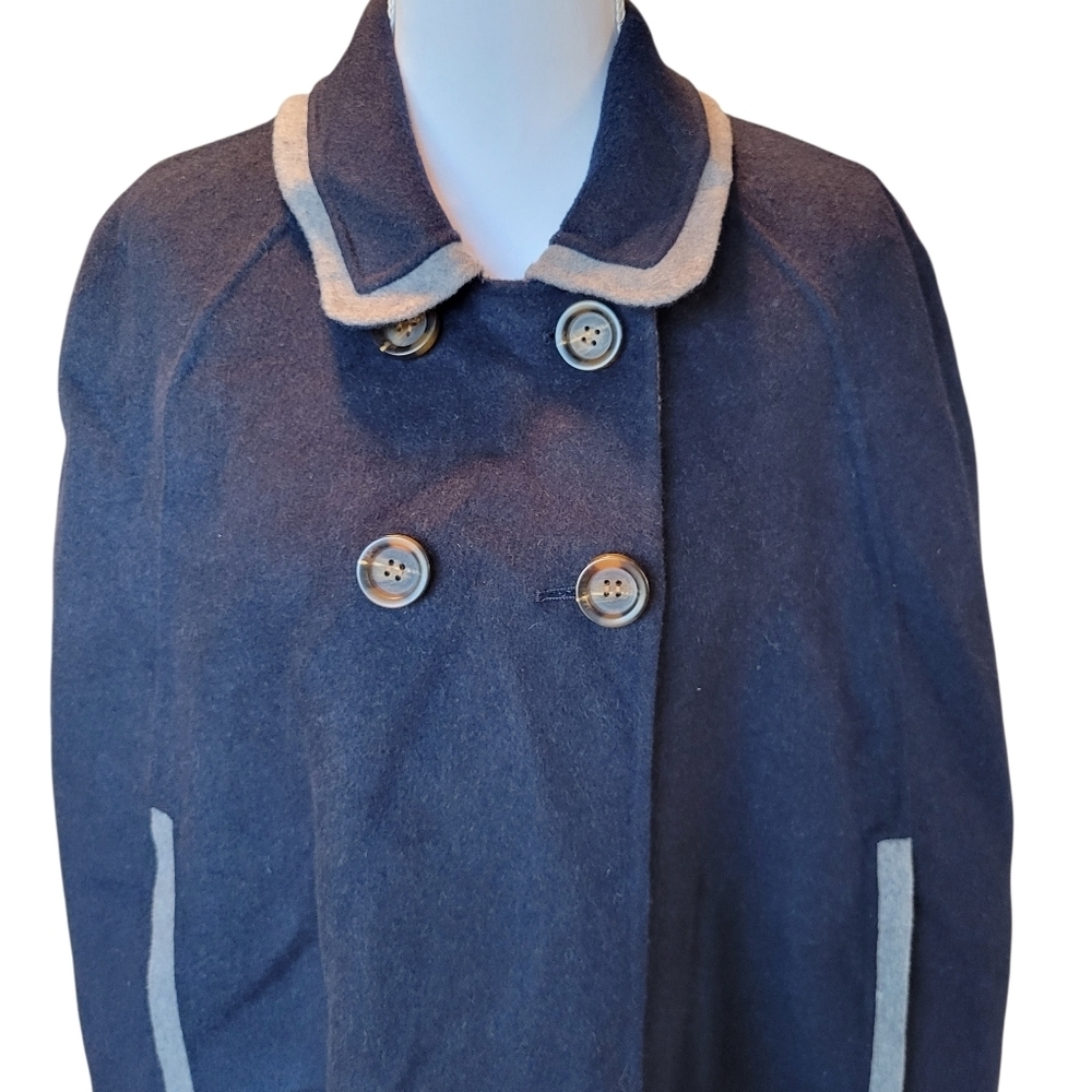 Anthropologie Boden Navy Blue Charlotte Wool Double Breasted Cape Coat - Picture 3 of 9